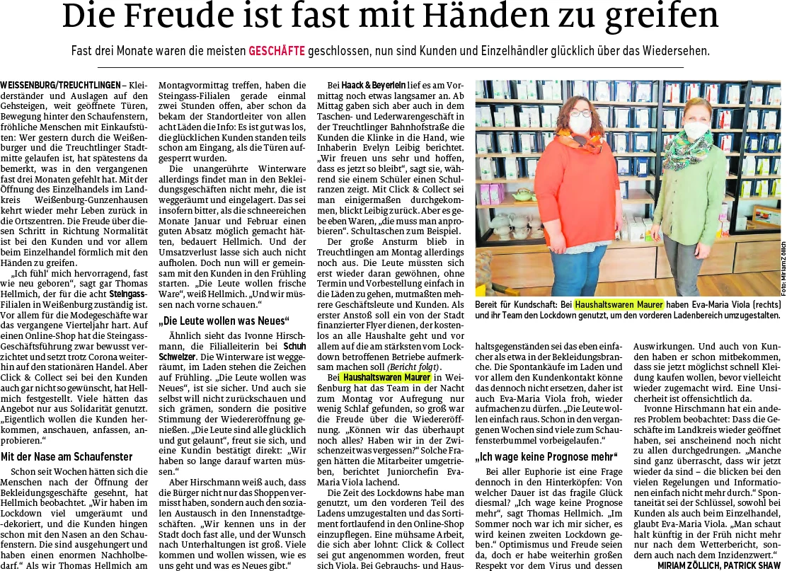 Abbildung Bericht über Haushaltswaren Maurer im Weißenburger Tagblatt